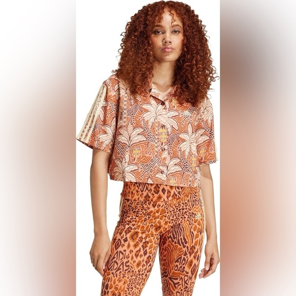 adidas Tops - Adidas x FarmRio Orange Button Down Crop Shirt NEW